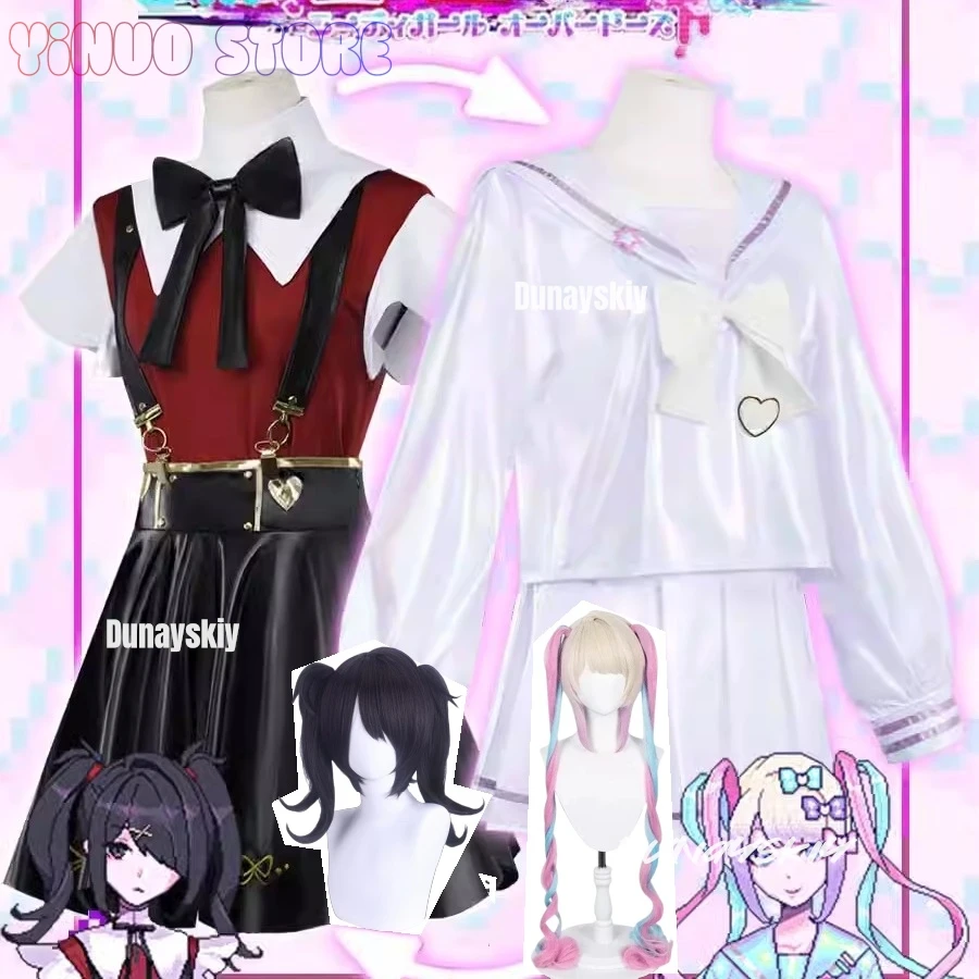 

Game Needy Girl Overdose Anime Cosplay Costume Wig JK Uniform Jirai Kei Leather Skirt Set Abyss KAngel Ame-Chan Cosplay Costume