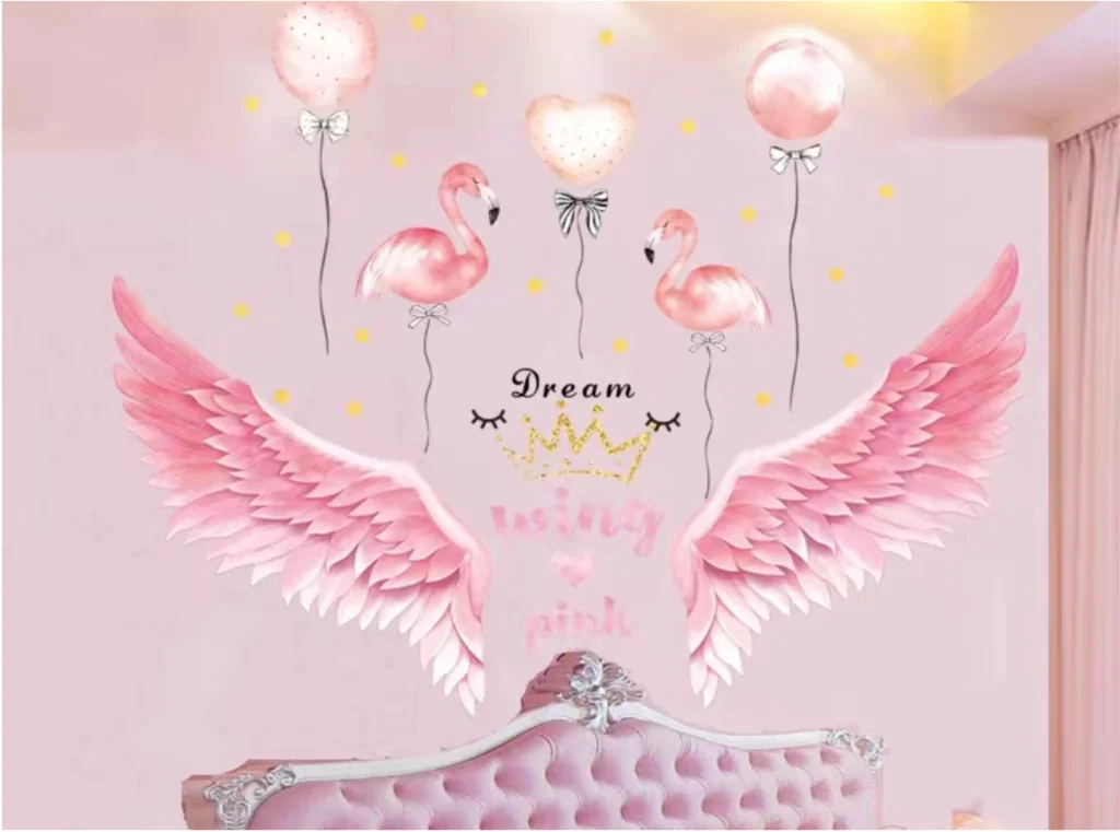 Queen Angel DIY Pink Feather Wings Wall Decal Ballet Girl Sky Castle Wall Decal Girl Room Home Decoration Art Wall Decal
