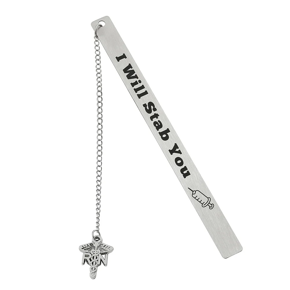 Doctor Stainless Steel “I Will Stab You”Nurse Bookmark Fashion Pendant Book Page Mark Tool Learning Study Stationery Supplies