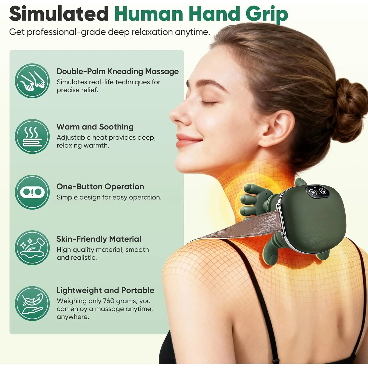 Shoulder and Neck Massager, Bionic Heated Massager, Neck Massager with Fingers, 4D Kneading Massage, Simulates a Real Palm Massage for Comfort