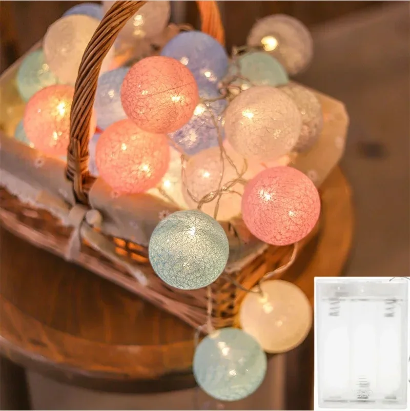 Bolas de algodão usb 10/20/40 led string luzes de fadas de natal novidade corrente de lâmpada para casa ao ar livre guirlanda decoração de festa de casamento