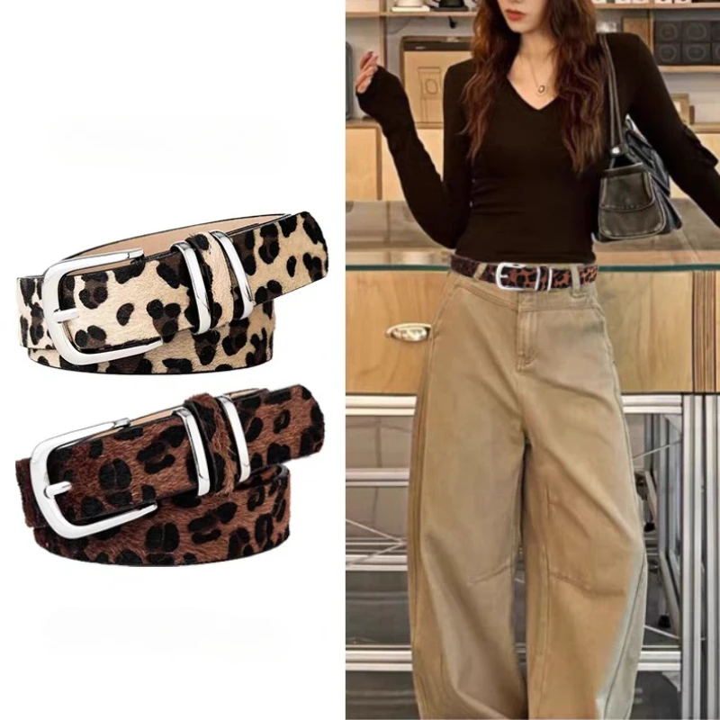 

Women's Retro Leopard Pattern Belt Fashion High-quality Black Buckle Belt Popular Trend Cool Belt for Pants Jeans