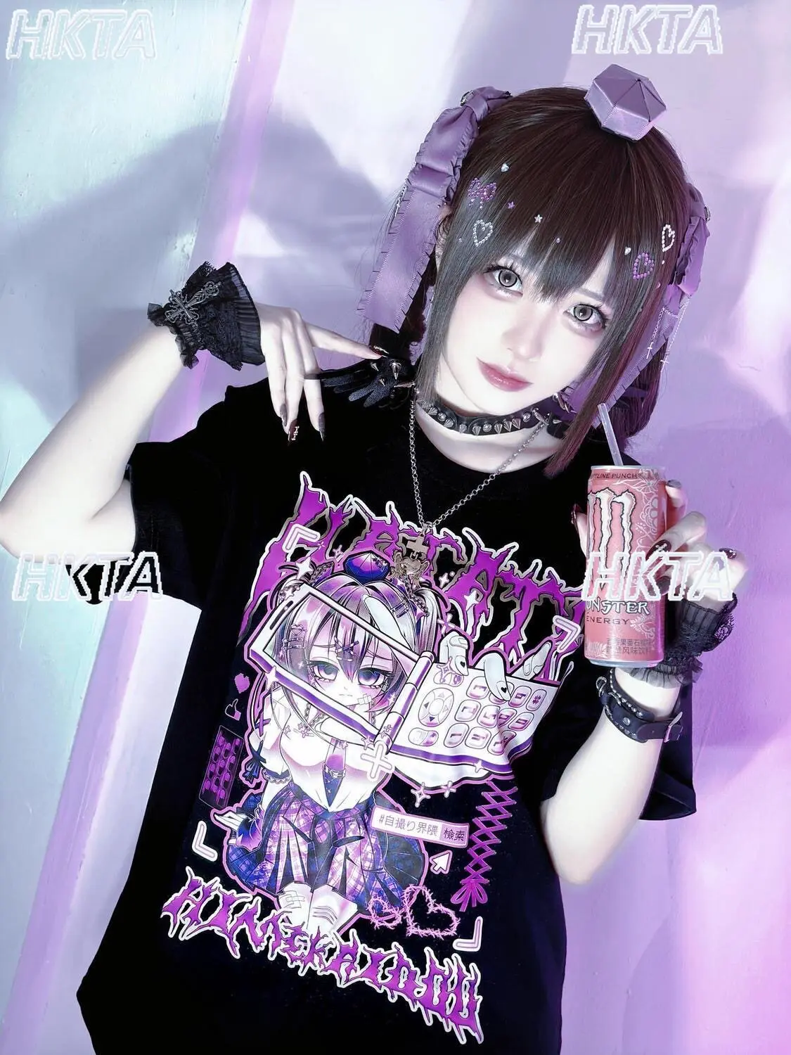 Japanese Subculture Y2k Millennial Two Dimensional Print T Shirt Dark Goth Short Sleeved T-shirt Top Loose Black Tshirt Women