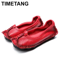 TIMETANG  Women Shoes Genuine Leather Loafers Women Mixed Colors Casual shoes Handmade Soft Comfortable Shoes Women Flats  C082