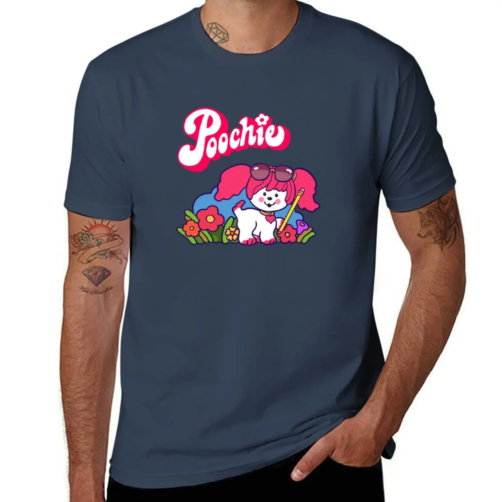 

Poochie and Pencil - Retro 80s Pink Dog T-Shirt Quick Dry Light Sports T-Shirt