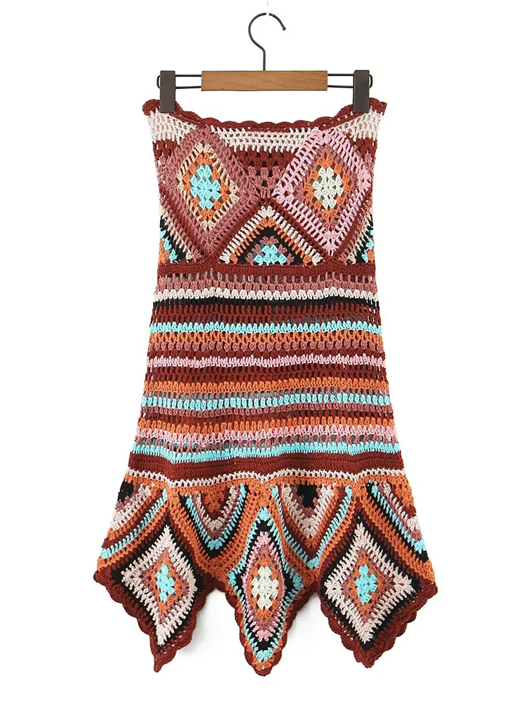 Yenkye mão feminina de crochê saia Boho, saias Midi femininas, cordão vintage cintura, moda, 2022