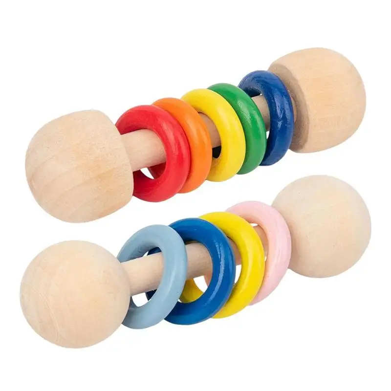 Wood Baby Rattle Teether Montessori Grasping Teething Toy Beech Wood Ring For Babies Infant Newborn Chew Toys Gifts