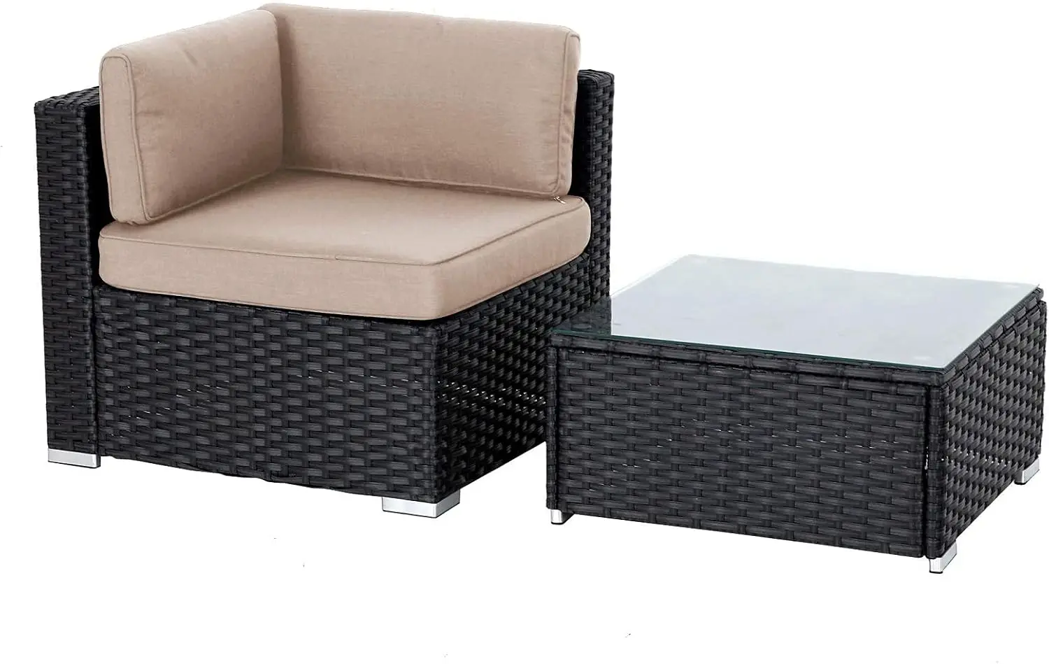 

Outdoor Sectional Furniture 2 Piece Patio Sofa Set Low-Ba Rattan Wicker Additional Seat, Beige