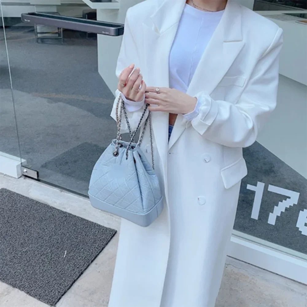 Fashion Chic White Women's Trench Coat Double Breasted Single Piece Female Long Blazer Jacket Loose Smart Office Lady Outerwear