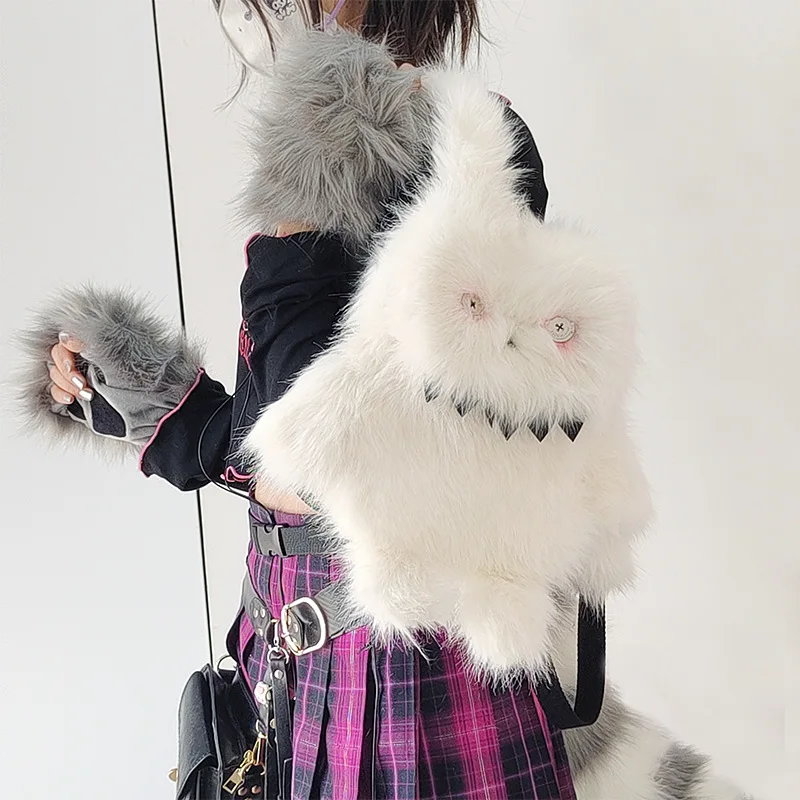 Cute Fluffy Anime Y2K Subculture Rabbit Backpack Cosplay Accessories Purse JK Girl Bag Cartoon Backpack Girls Decorate Kid Gift