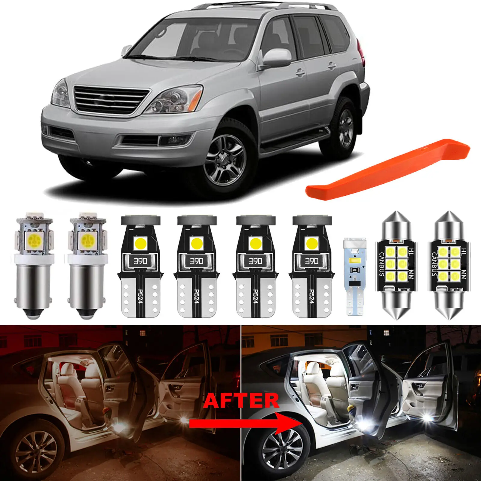 Winetis 14Pcs 6000K White Interior LED Light Bulbs Package Kit For Lexus GX470 2003-2009 + Free Tool