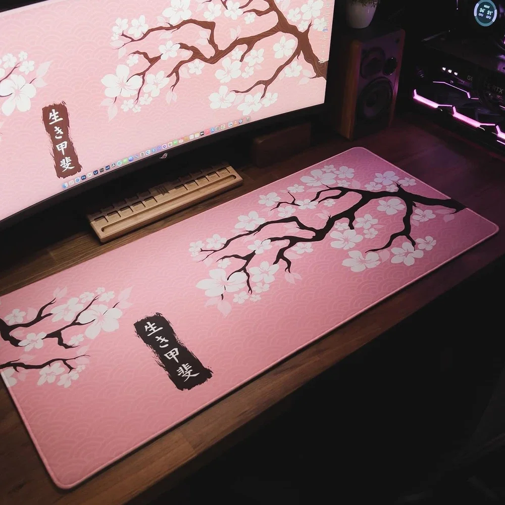 Japan Sakura Mousepad Kawaii Schwarz und Weiß Deskmat Große Mauspad Gamer Teppich Laptop Maus Matten Gaming Zubehör Gummi Matte