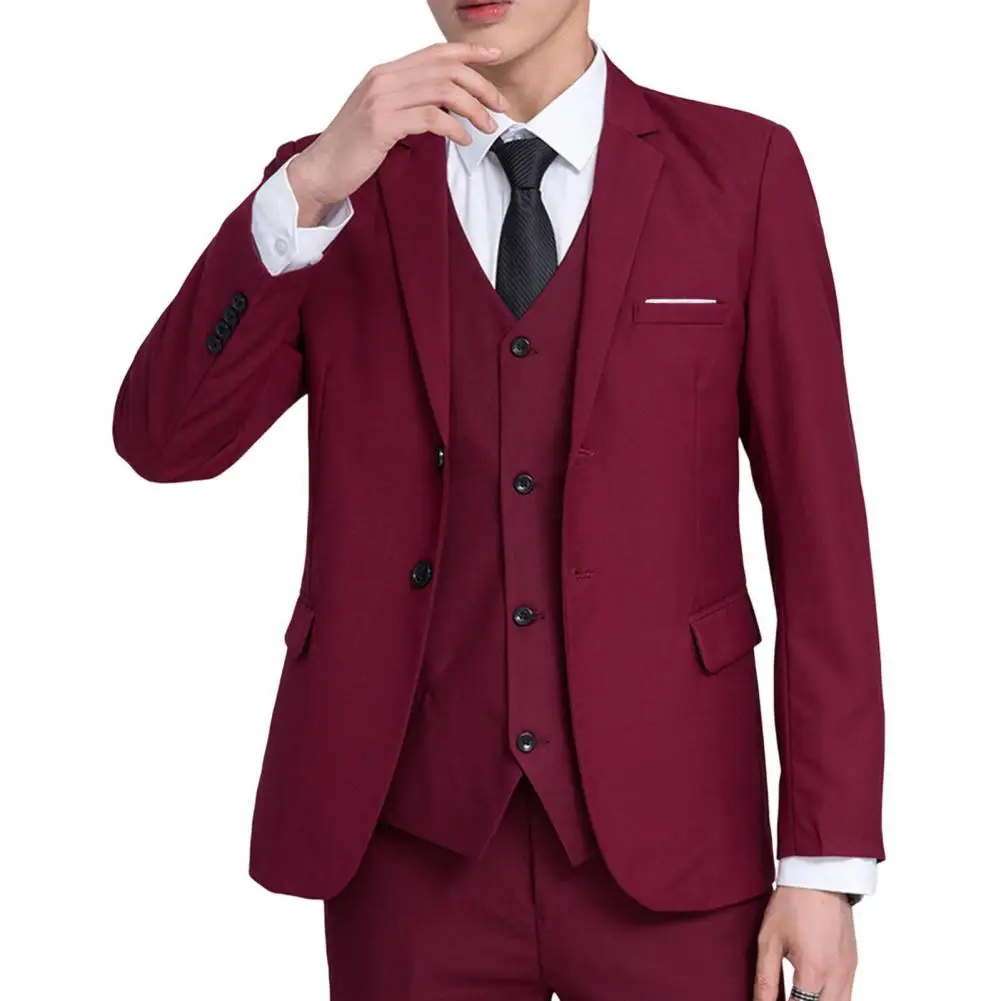 

Men Suit Jacket Elegant Men's Slim Fit Business Suit Jacket with Lapel Two Buttons Flap Pockets Solid Color Outwear for Formal