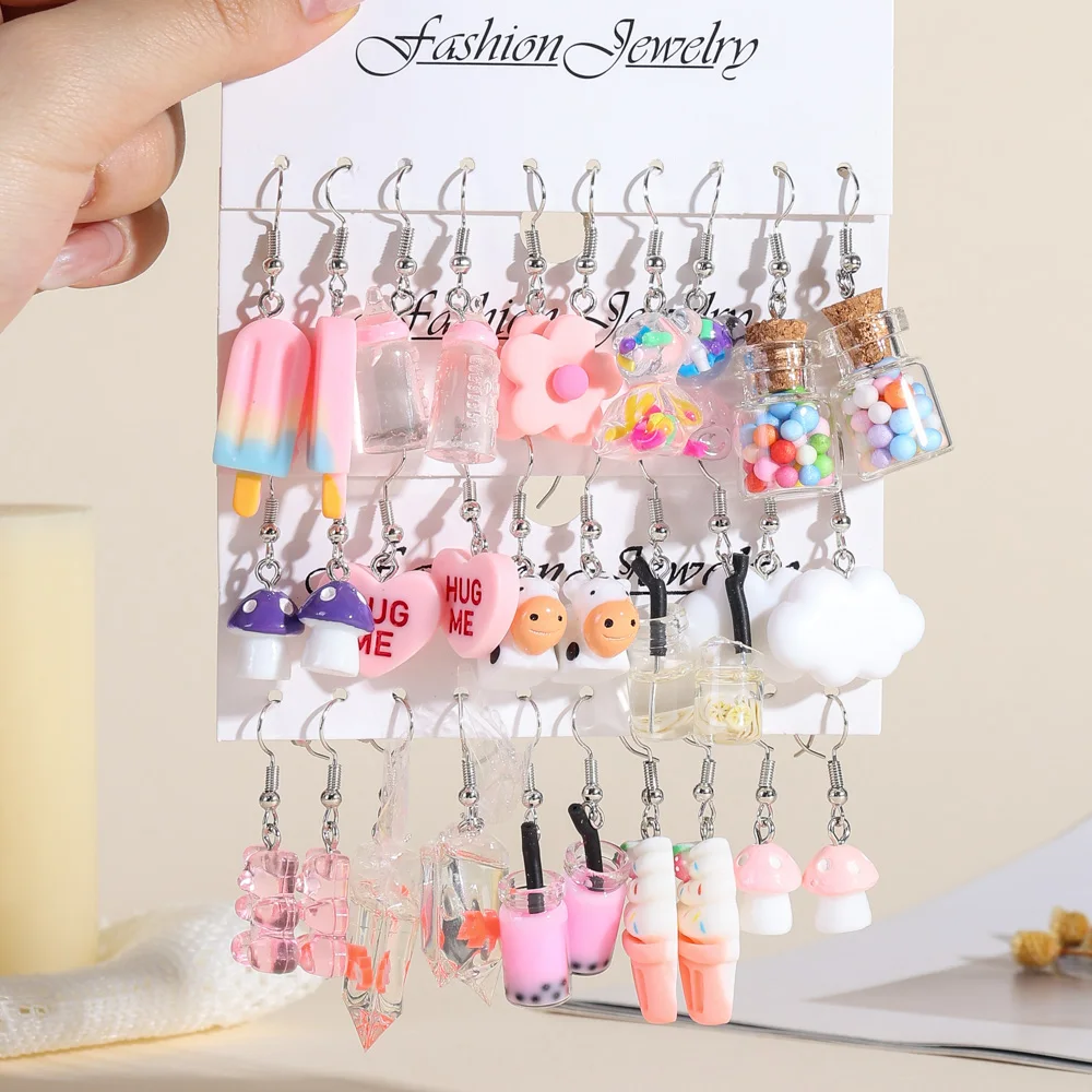 European American Women Dopamine Creative Resin Earring Set Goldfish Bear Cloud Dangle Earrings