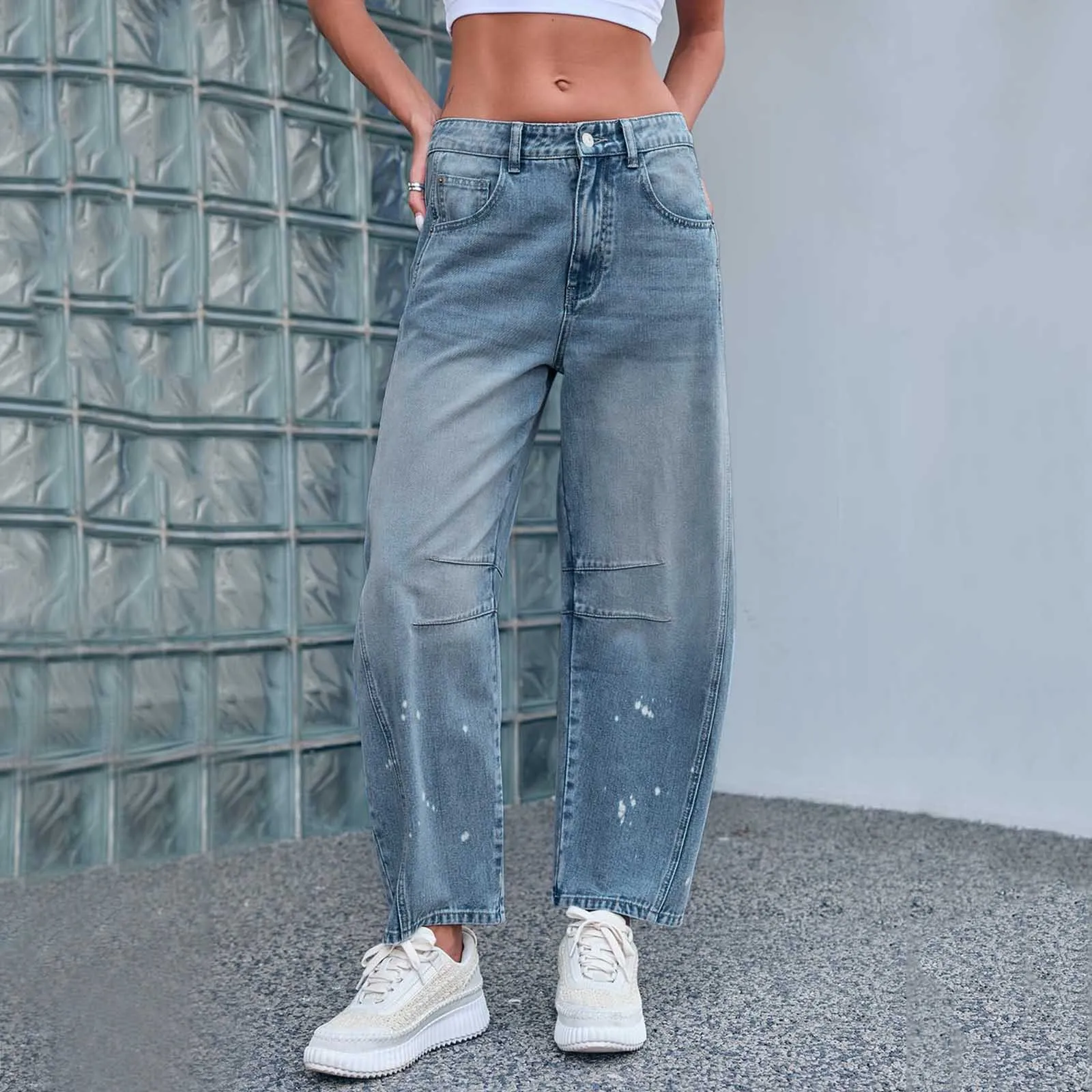 Damskie luźne dżinsy z wysokim stanem Harem Jeans Ladies Boyfriend Jeans Straight Denims Curve Size Blue Jeans Women Denim Pants