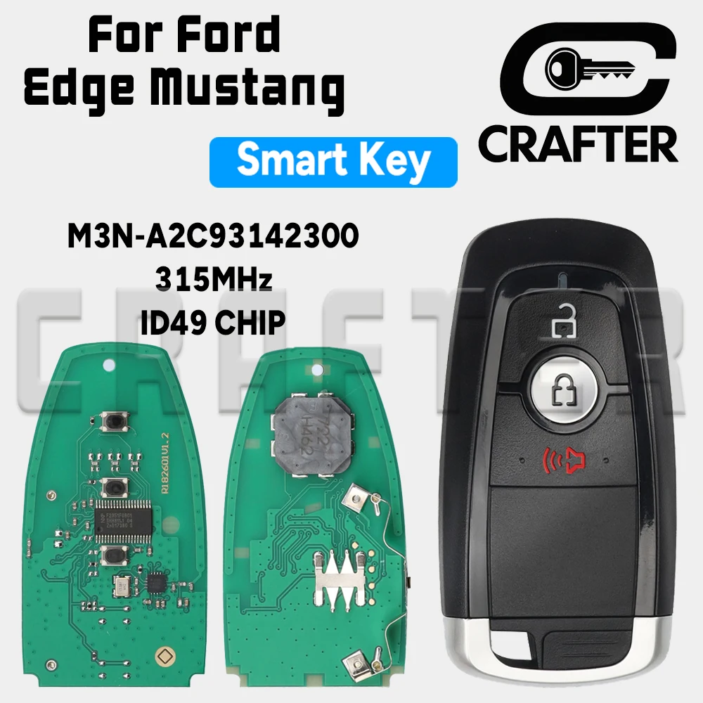 

Key Crafters Smart Card Key M3N-A2C93142300 ID49 CHIP 315MHz For Ford Explorer Edge Mustang Fusion Smart Remote Key 3/4 Buttons