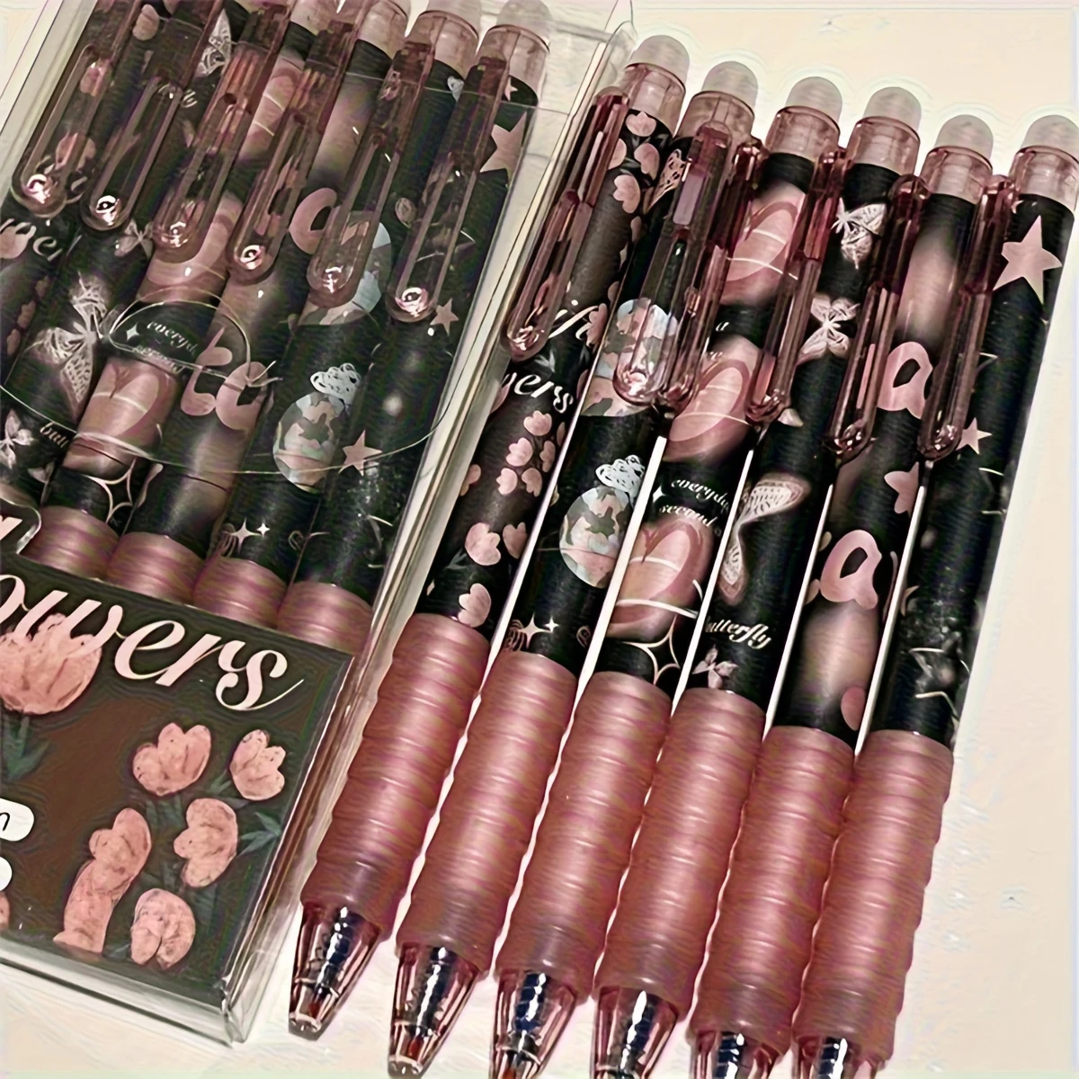 6 قطع من أقلام الجل القابلة للمسح على شكل فراشة 0.5 مم حبر أزرق، أقلام رفيعة كاواي لطيفة للكتابة بسلاسة، هدية قرطاسية مكتبية للمدرسة #1