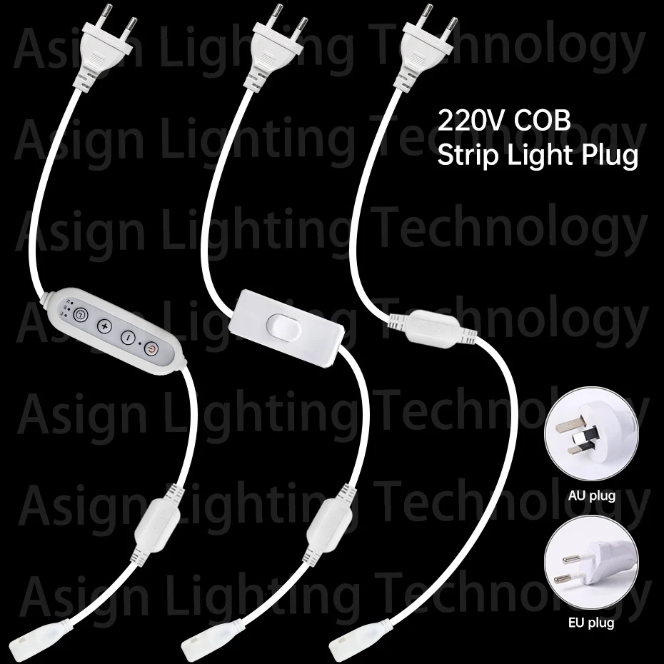 220V EU AU LED Strip Plug with Switch/4Key Dimmer for COB 288LEDs 10mm Light Strip Connector 2pin COB Led Strip  Accessories