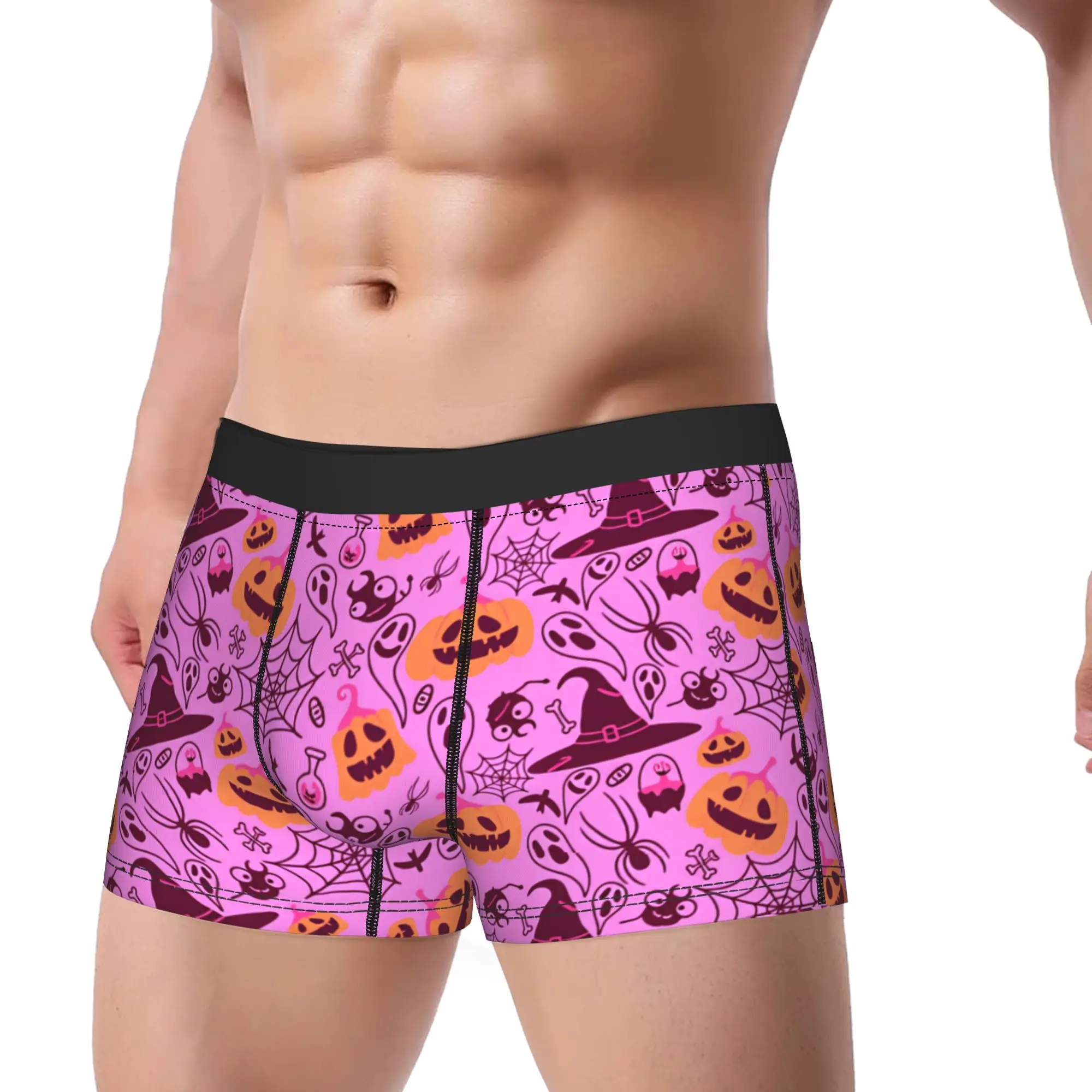 Halloween Cute Ghost Pumpkin Witch Hat Underwear  Soft Trend Underpants Custom Shorts Briefs For Male Pouch Large Size Trunk