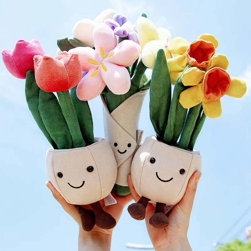 Creative Lifelike Plant Tulip Daffodil Plush Toy Succulent Plant Plush Doll Cute Stuffed Toy Potted Flower Girls Gift Room Decor