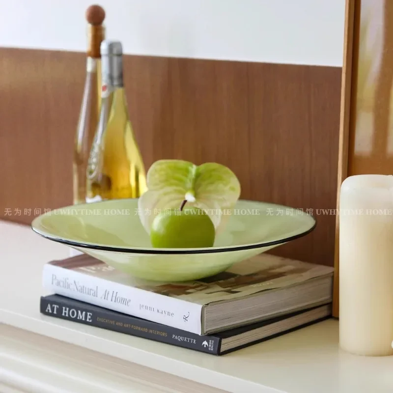 Wuwei قاعة الوقت الأصلي الأخضر اليشم جديد الصينية اليدوية المزجج طبق فاكهة الزخرفية تصميم جو متقدم حلية #2