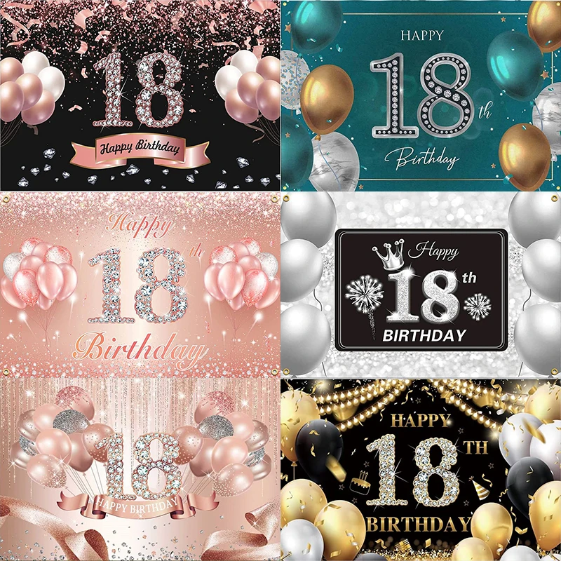 

Custom The Breath of Youth Balloon Banner Man Woman Photo Golden Happy 18th Birthday Party Wall Photography Backdrop Background