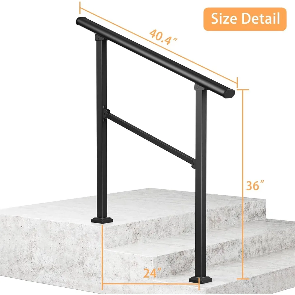 2 Pack 3 Step Hand Rails for Outdoor Steps,Wrought Iron Railing,Exterior Hand Railing for Steps,Railing Kit (2-3 Steps Handrail)