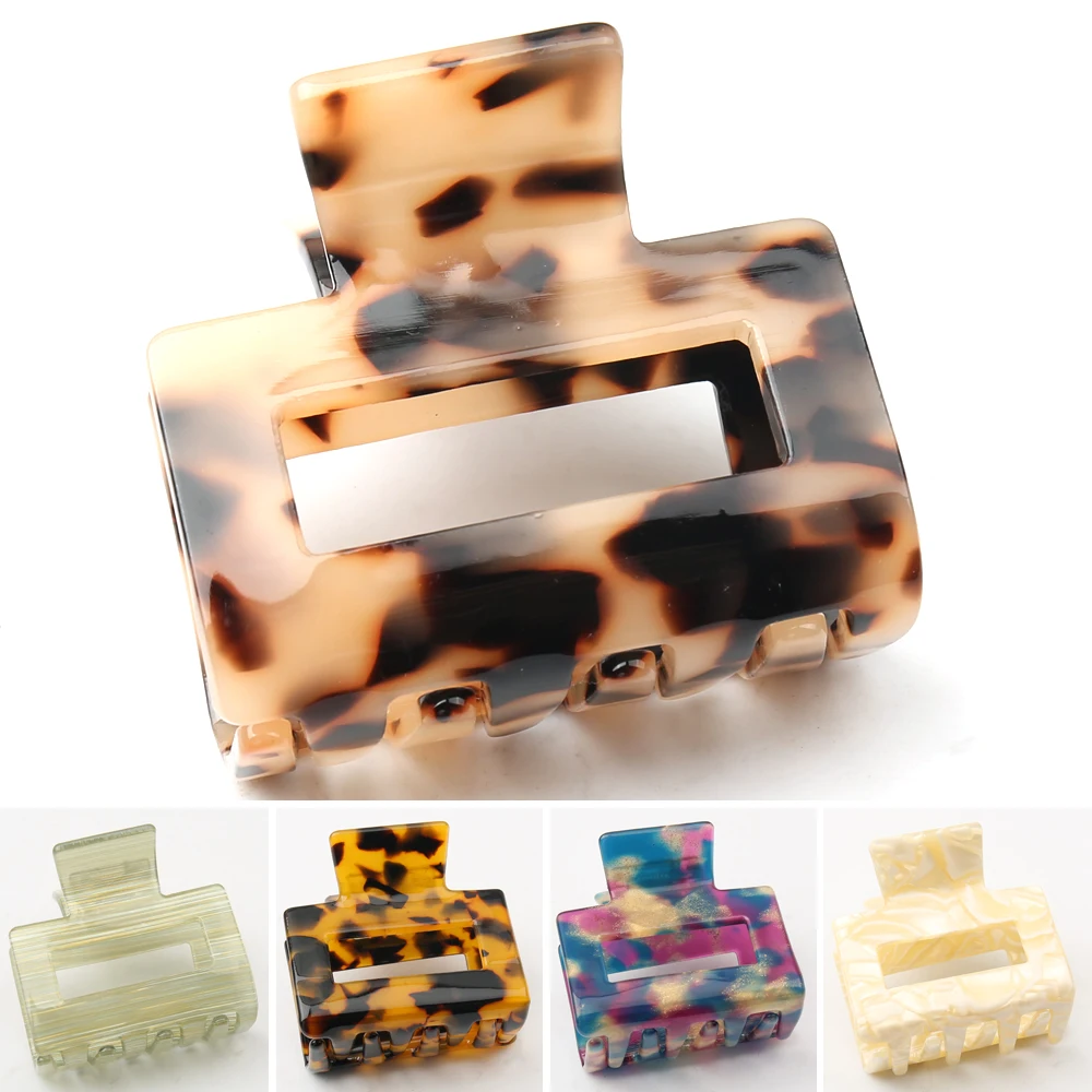 55mm Geometric Square Hair Claws Brightly Colored Acetate Clips Leopard Grain Hair Crabs Hair Accessories