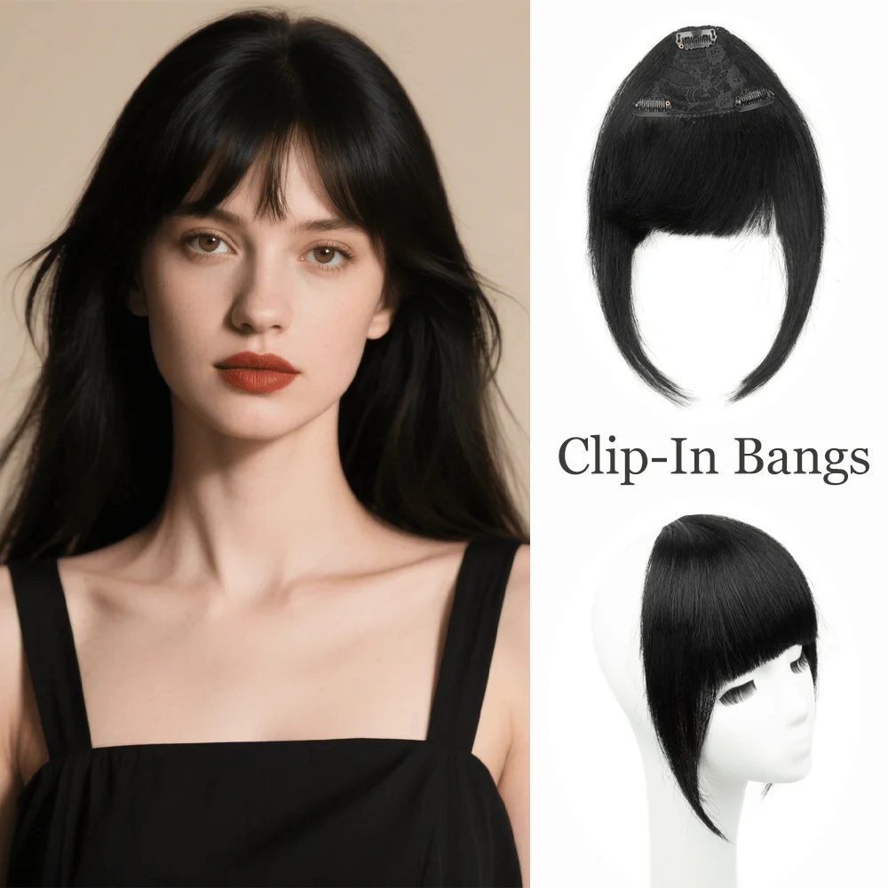 

Женская челка из натуральных волос Jet/Natural Black, 8 дюймов, 20 г, прямая заколка из натуральных человеческих волос Remy, 3 зажима на заколках