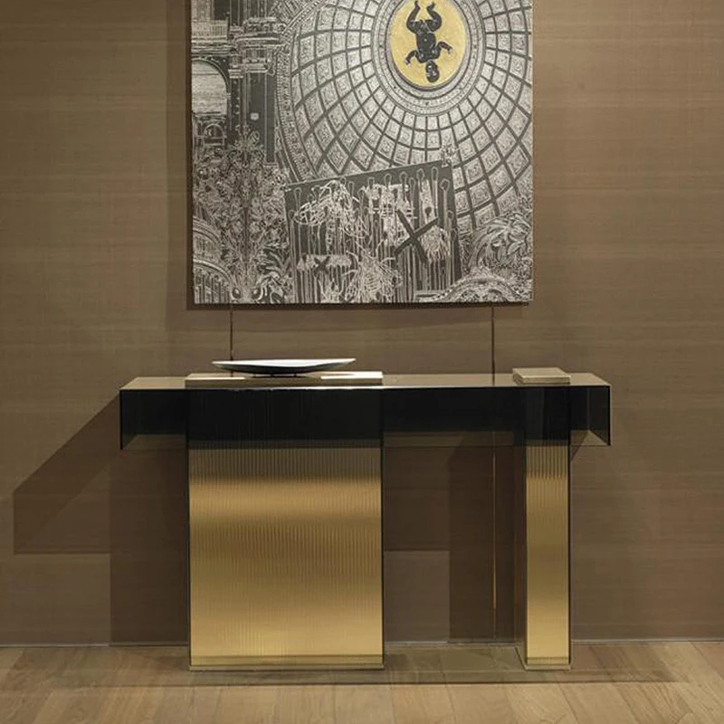 

Light luxury entrance cabinet designer glass narrow table facing the entrance hall modern simple entrance desk
