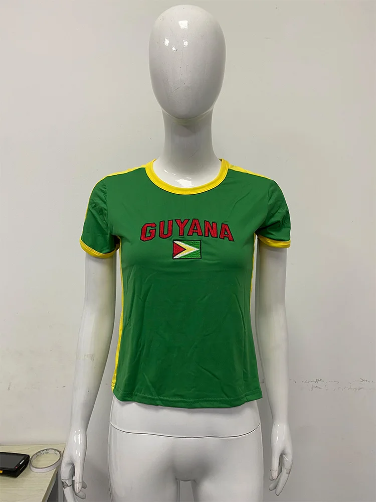 Summer Guyana Letter Pattern Embroidery Short Y2K Color Blocked Women's T-shirt Fashion Trend Street Top Women's Clothing view 5