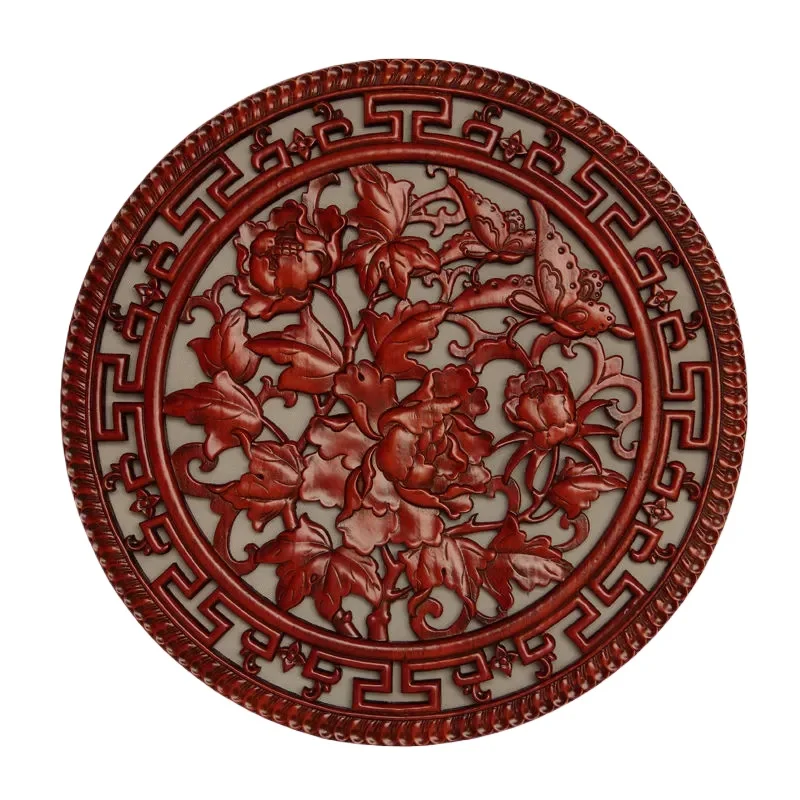 Pendant Chinese living room entrance hanging solid wood flower window round carving Fu character handicraft