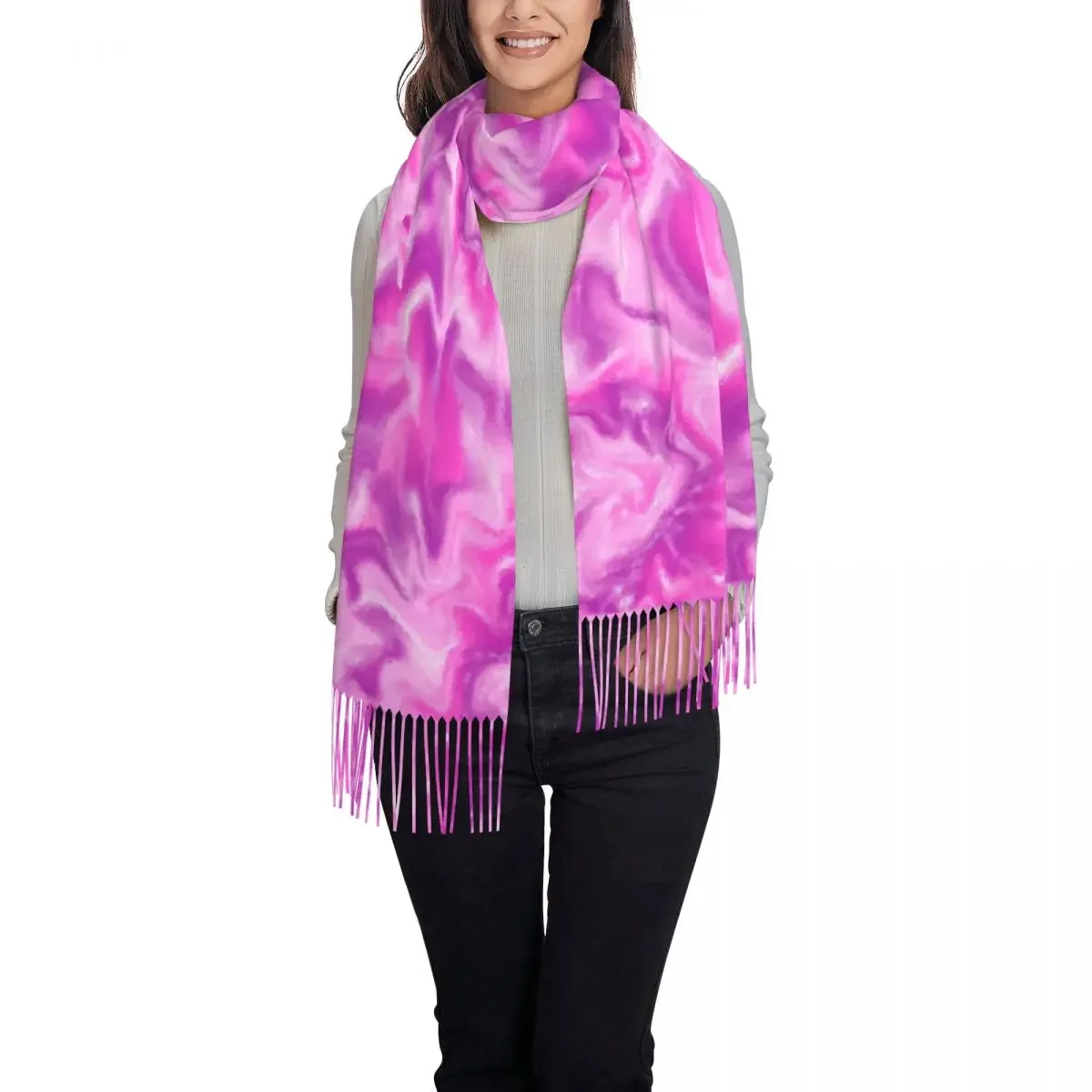 Abstracte Tie Dye Sjaal Wit Roze Ontwerp Warme Zachte Sjaal Wraps Dame Luxe Merk Hoofddeksels Winter Ontwerper Bufanda Mujer