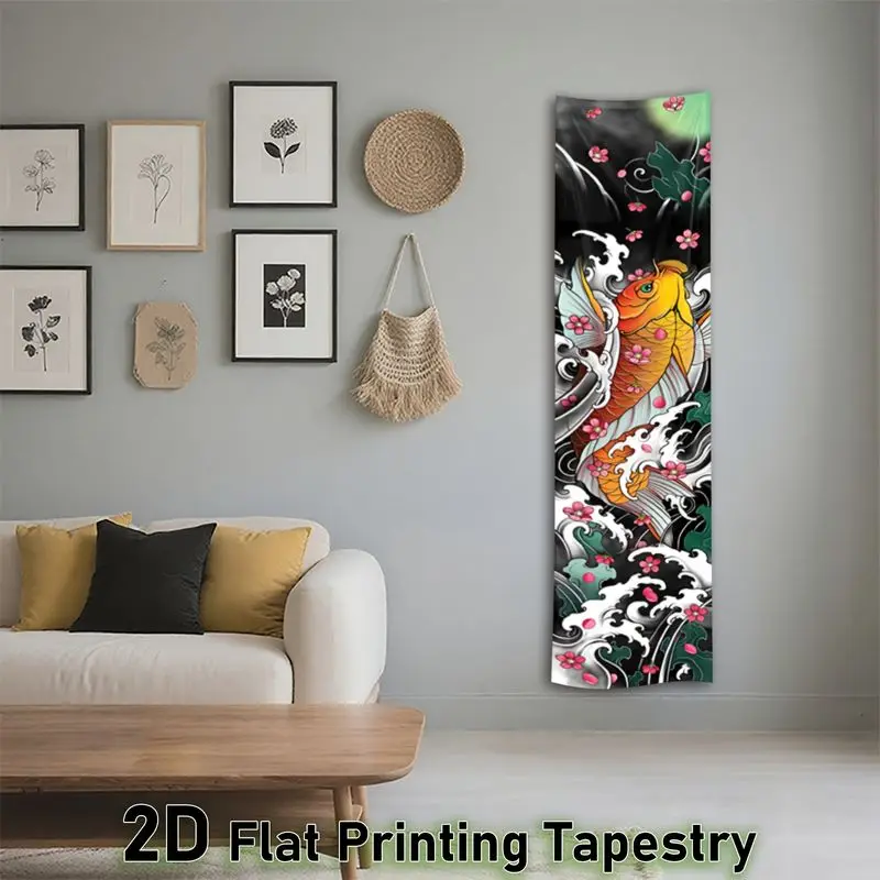 VIKAMA Japanese Koi Fish Cherry Blossom Tapestry Long Narrow Wall Hanging Wave Poster for Bedroom Living Room Dorm Decor