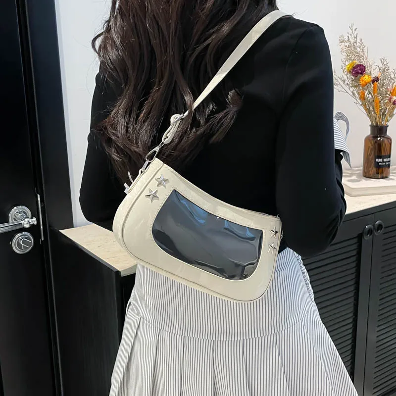 

Star Design Square Pu Shoulder Bags for Women Transparent Display Sweet Cool Girls Crossbody Bag College Style Female Handbags