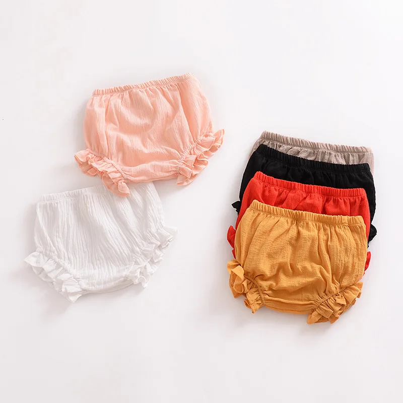 

Summer New Baby Solid Color Cotton Linen Lace Triangle Casual Big PP Baby Shorts Bread Briefs