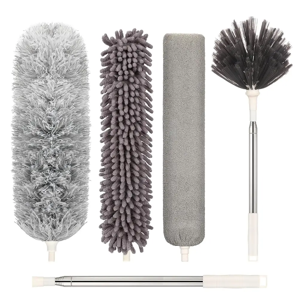 

Микрофибровая щетка для уборки с удлинительной ручкой (нержавеющая сталь) от 30 до 100 дюймов, моющиеся и многоразовые щетки, гибкие щетки для уборки.