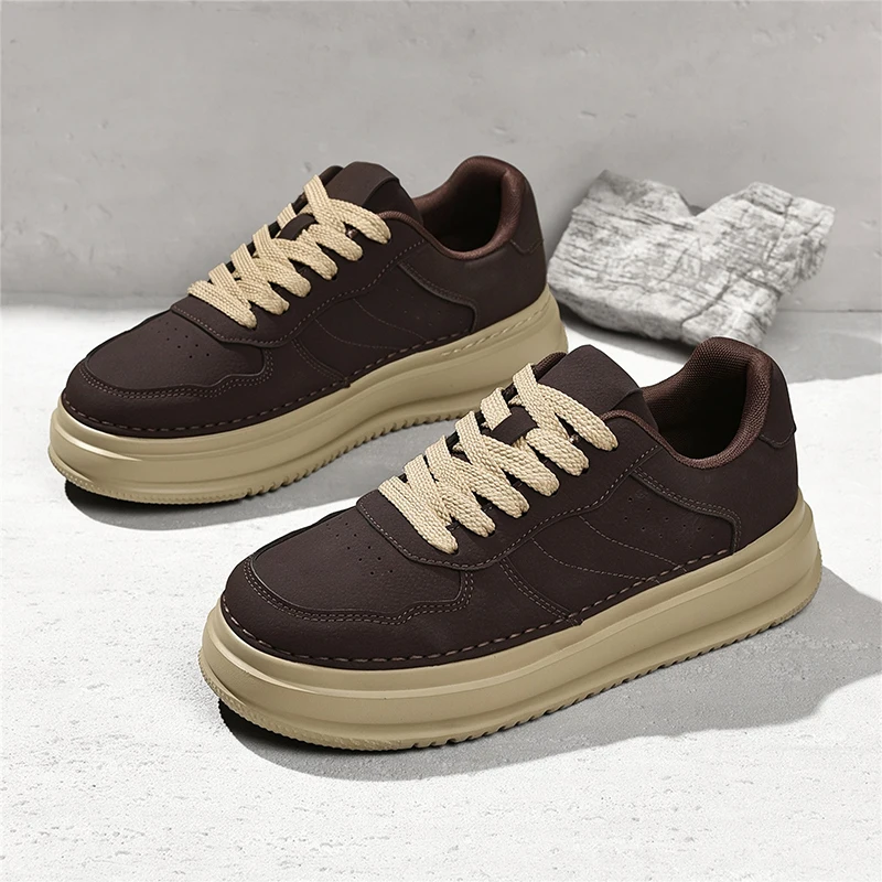 Spring and Autumn New Retro Thick-Soled Men's Shoes, Simple and Versatile Casual Sneakers, Suede Rubber Sole, Platform Sole, Non-Slip, Height-Increasing, Japanese Trendy Shoes