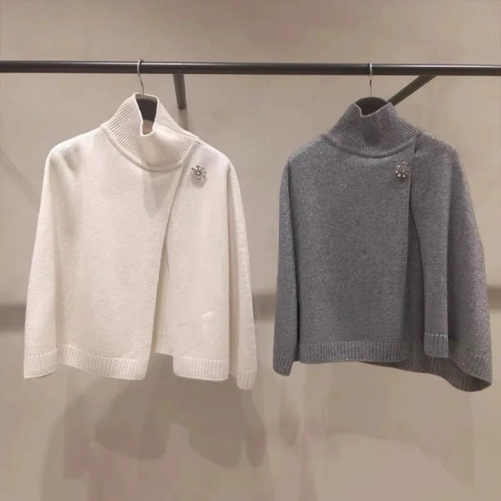 الليمون الجبن 0BZ25 الخريف Faionable وشاح من الصوف دبوس عالية طوق التخسيس تنوعا محبوك سترة المرأة Faion