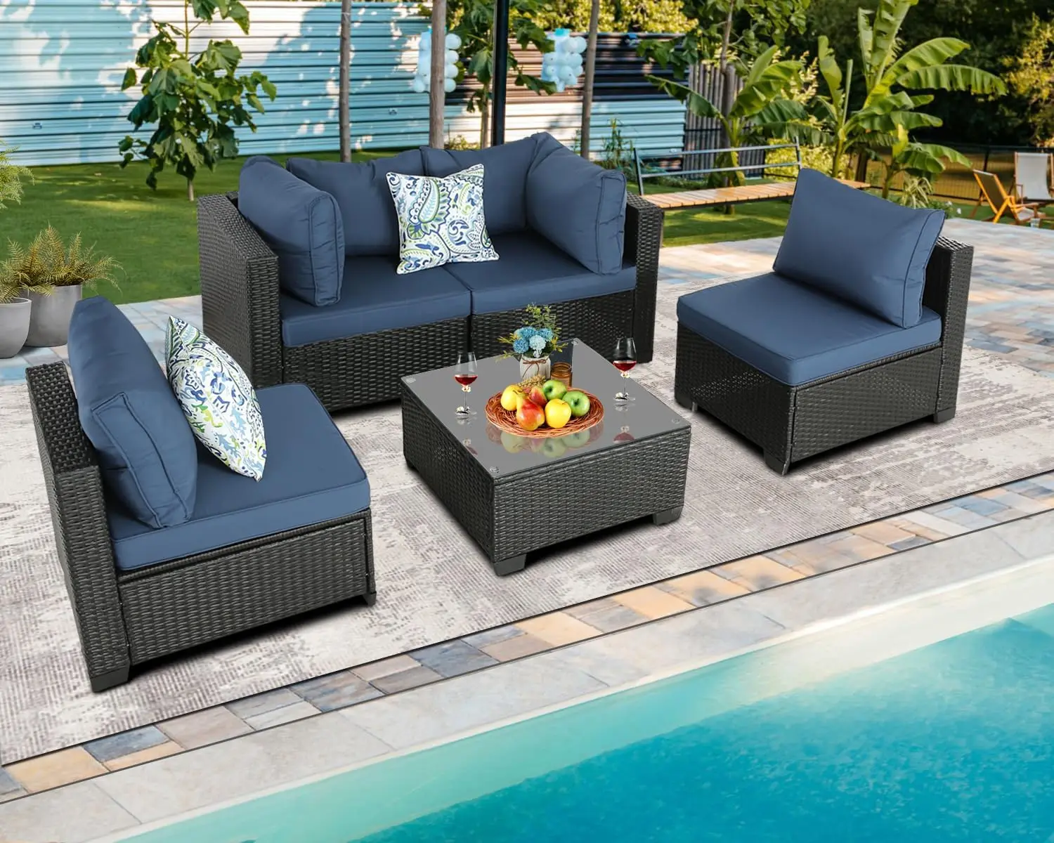 Conjunto de muebles de exterior para terraza, muebles seccionales para exteriores, patio trasero, césped, jardín, porche, piscina