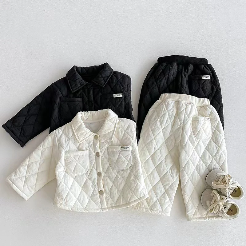 Baby Korean Winter Clothing Retro Solid Color Warm Thick Baby Set 0-5 Year Old Toddler Learning to Walk Winter Cotton Clothing
