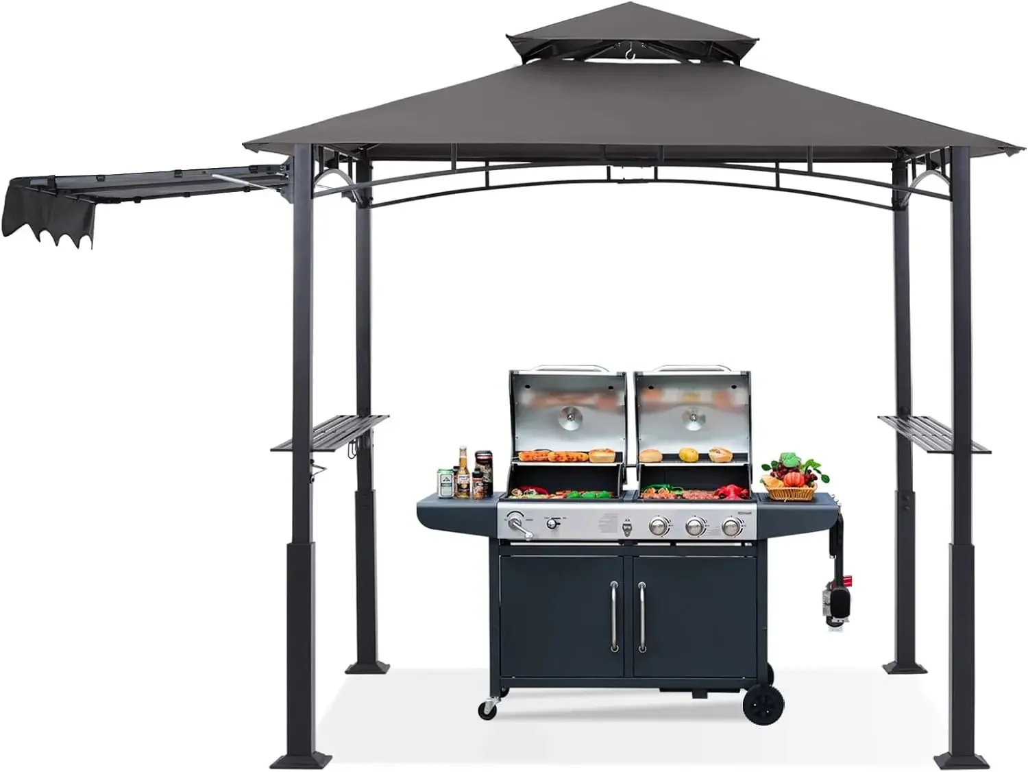 ABCCANOPY Grill Gazebo with Extra Awning - 5'x11' Outdoor Grill Canopy BBQ Gazebo Barbecue Canopy with LED Lights for Backyard