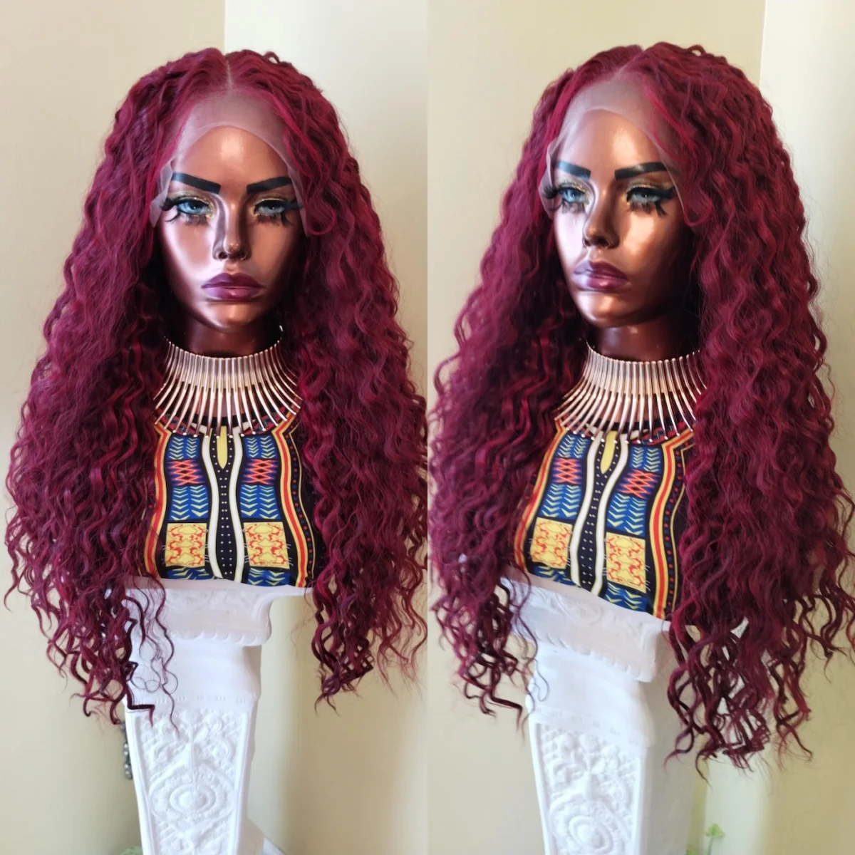 Parrucca anteriore in pizzo rosso bordeaux 99J 13x4 HD parrucca frontale allentata onda profonda parrucca riccia onda d'acqua senza colla pre pizzicata cosplay sintetico