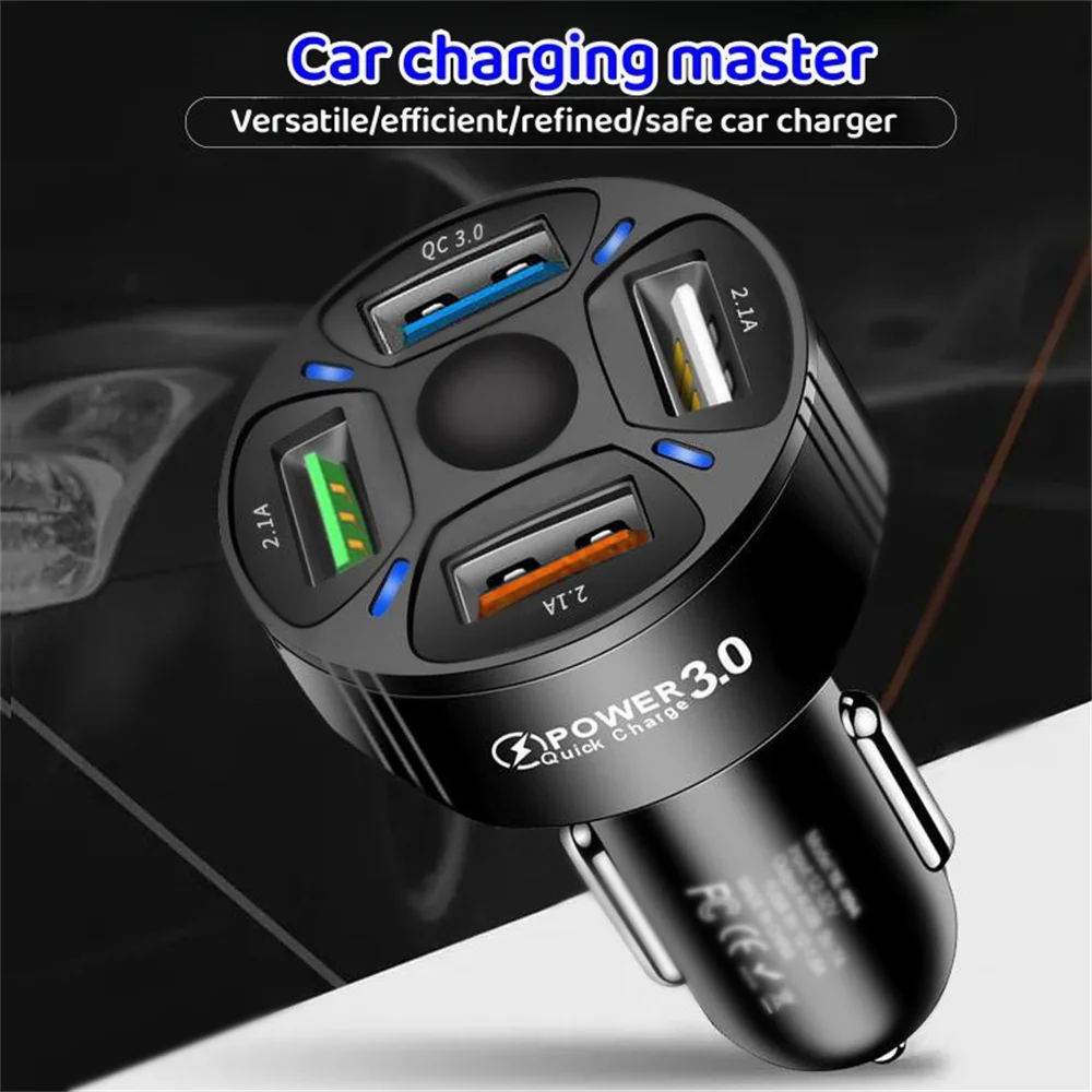 65W USB Car Charger Cigarette Lighter Adapter Car Quick Charge 3.0 For Xiaomi iPhone Samsung USB Fast Charge Socket Power Outlet