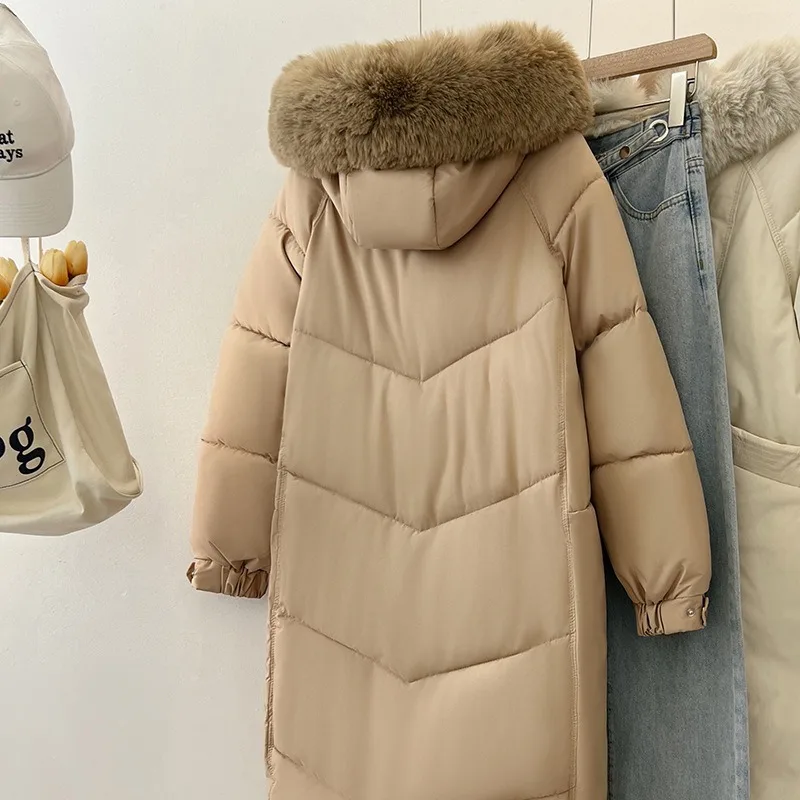 Jaqueta acolchoada de algodão de comprimento médio para mulheres novo estilo coreano grande gola de pele moda parkas casaco de pão de inverno e casacos grossos