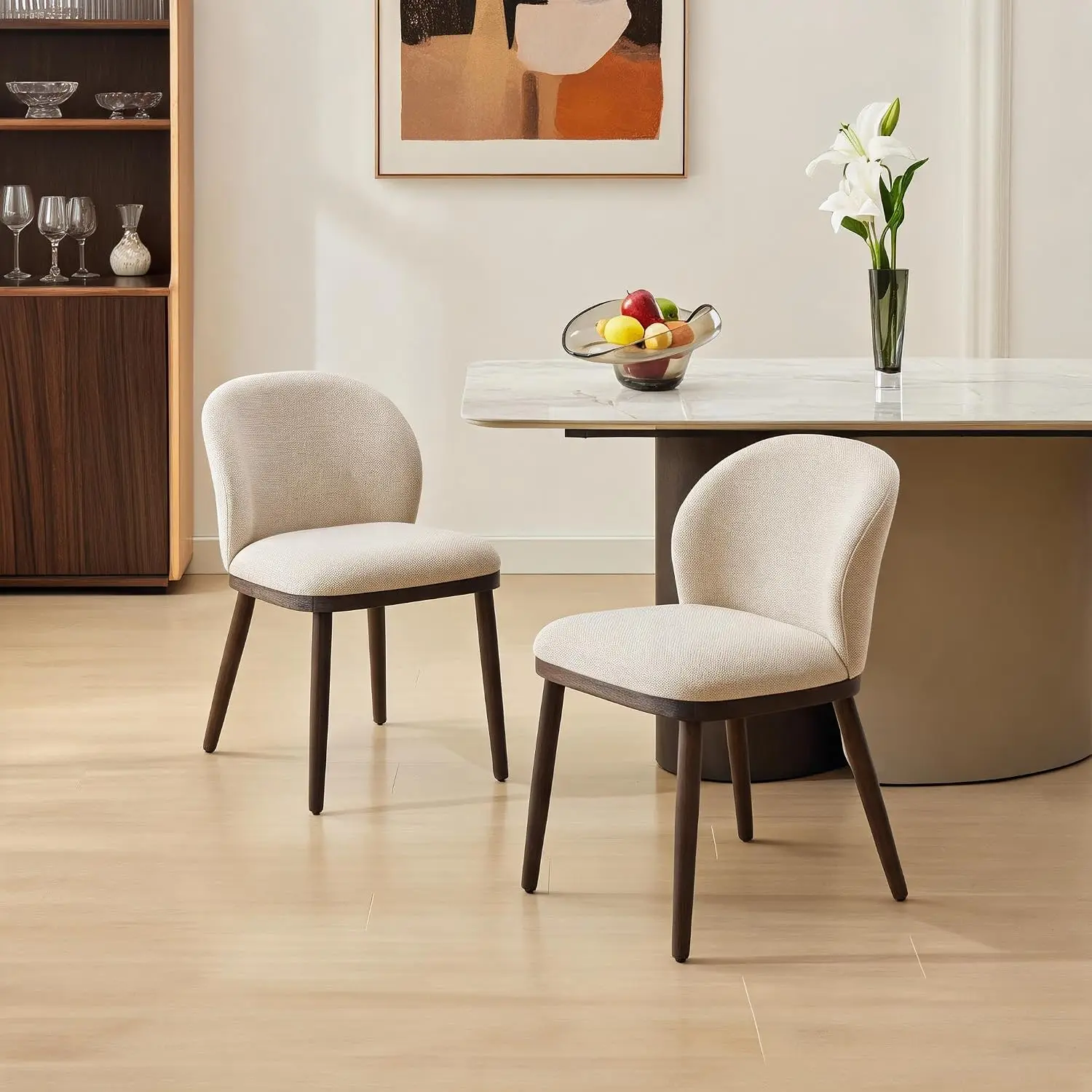 2PCS Restaurant Chairs Hotel Kitchen Backrest Stool with Wood Legs and Ergonomic Back Support  Modern Simple Dining Chair Cafe Upholstered Stool Light Luxury Furniture