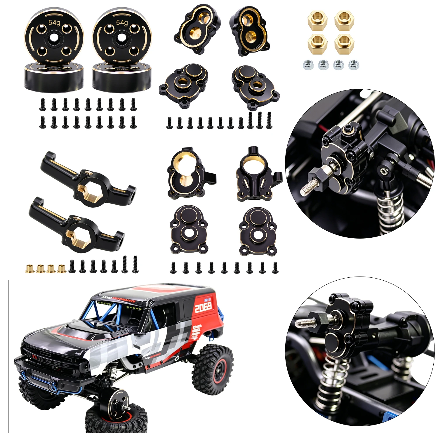 for MJX 1/18 HYPER GO H18P Black Brass Portal Front Rear Axle Steering Knuckle Cover C-Hub Counterweight Hex Adapter RC Part
