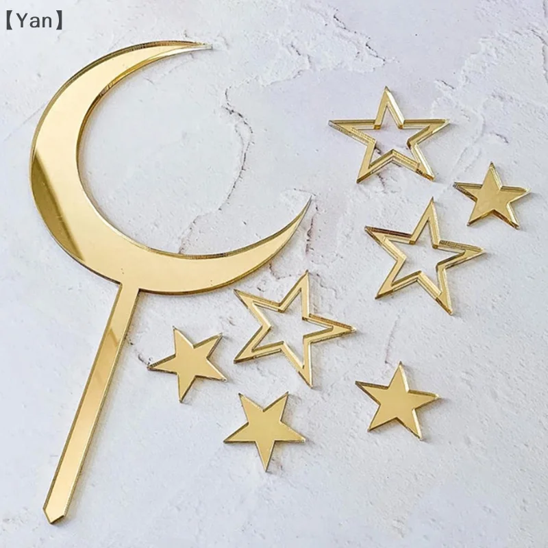 1 Juego de adornos acrílicos de bienvenida al mundo, estrellas, Luna, pastel de cumpleaños, cola de sirena para fiesta de bebé, decoración de magdalenas, soporte para pastel