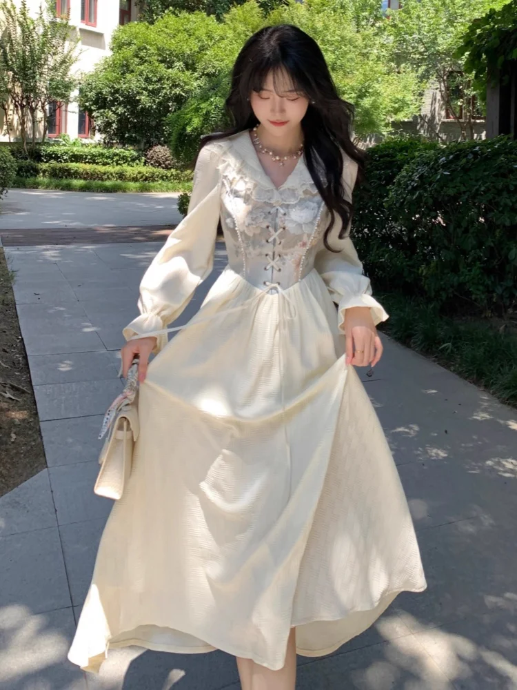 フレンチエレガントなレースウエディングドレスの女性の秋長袖スリム A ライン Vestidos ヴィンテージとシックなイブニングパーティードレス Mujer