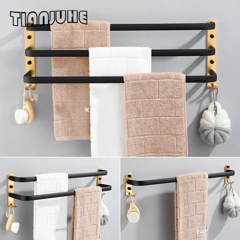 

Towel Bars Black Bath Towel Holders Bathroom 3-Tiers Ladder Towel Rails Wall Mounted Towels Shelves Rack